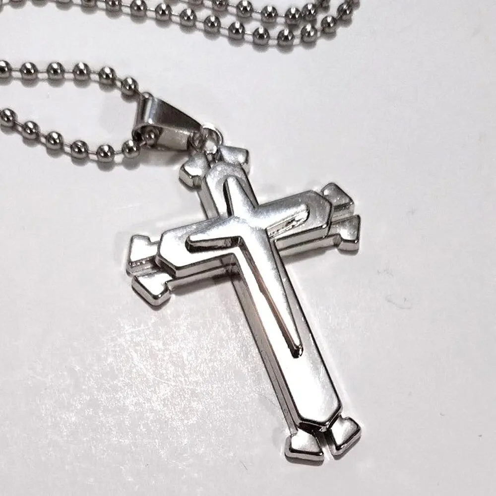 Silver Cross Christian Necklace Layered Trinity Christmas Birthday Gift - NEW!!!